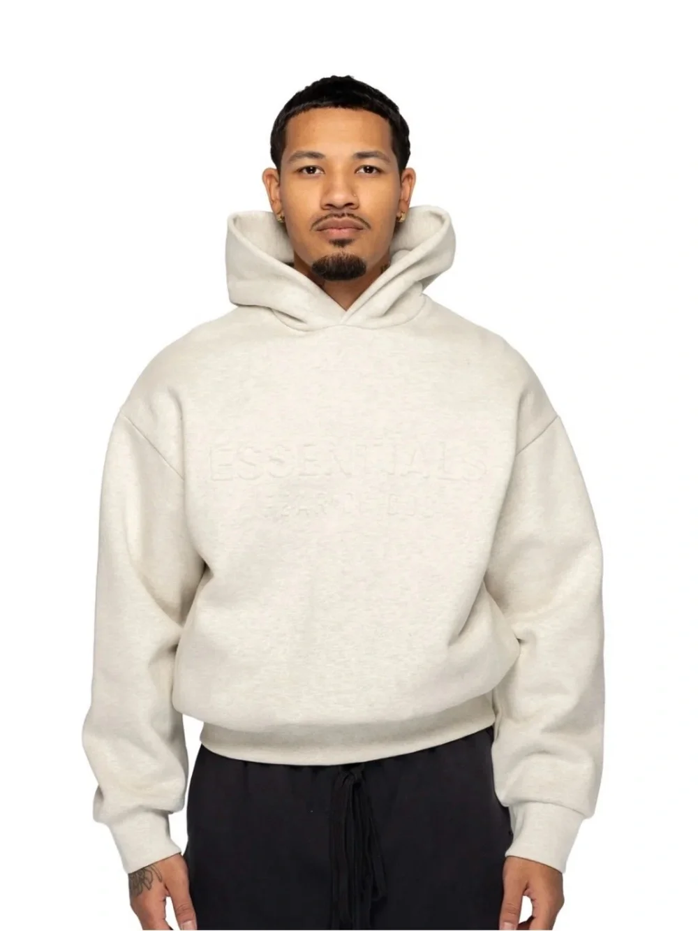 Essentials Cream Embossed Pullover Hoodie